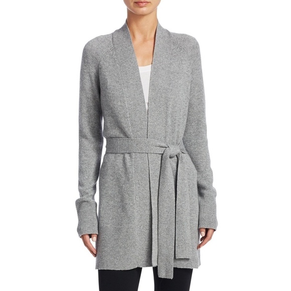 THEORY Cashmere Malinka Belted Cardigan Sweater Husky Gray Knit Size P X-Small - Picture 1 of 16
